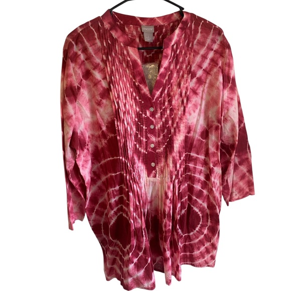Chico's Tops - Chico's Magenta and Cream Tie-Dye Pintuck Tunic NWT Size 2